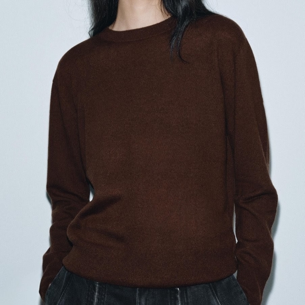 NWT Zara Neutral Cape Body Knit Blend Pullover Sweater In Chocolate Brown - S